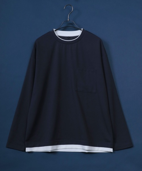 ANPAS（アンパス）の「UV Protection Amunzen Fake Layered T-Shirt/UVカット 梨地 フェイクレイヤード ポケット付き 長袖Tシャツ ロンT オーバーサイズ（Tシャツ/カットソー・メンズ・ダークグレー/ブラック/ダークグリーン/オフホワイト・LL/L/M）」の3枚目の写真