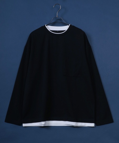 ANPAS（アンパス）の「UV Protection Amunzen Fake Layered T-Shirt/UVカット 梨地 フェイクレイヤード ポケット付き 長袖Tシャツ ロンT オーバーサイズ（Tシャツ/カットソー・メンズ・ダークグレー/ブラック/ダークグリーン/オフホワイト・LL/L/M）」の2枚目の写真