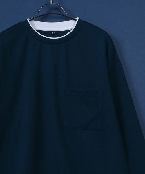 ANPAS（アンパス）の「UV Protection Amunzen Fake Layered T-Shirt/UVカット 梨地 フェイクレイヤード ポケット付き 長袖Tシャツ ロンT オーバーサイズ（Tシャツ/カットソー・メンズ・ダークグレー/ブラック/ダークグリーン/オフホワイト・LL/L/M）」の4枚目の写真