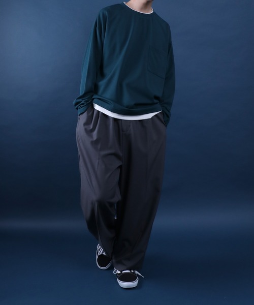 ANPAS（アンパス）の「UV Protection Amunzen Fake Layered T-Shirt/UVカット 梨地 フェイクレイヤード ポケット付き 長袖Tシャツ ロンT オーバーサイズ（Tシャツ/カットソー・メンズ・ダークグレー/ブラック/ダークグリーン/オフホワイト・LL/L/M）」の12枚目の写真