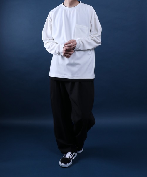 ANPAS（アンパス）の「UV Protection Amunzen Fake Layered T-Shirt/UVカット 梨地 フェイクレイヤード ポケット付き 長袖Tシャツ ロンT オーバーサイズ（Tシャツ/カットソー・メンズ・ダークグレー/ブラック/ダークグリーン/オフホワイト・LL/L/M）」の15枚目の写真