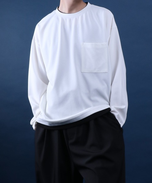 ANPAS（アンパス）の「UV Protection Amunzen Fake Layered T-Shirt/UVカット 梨地 フェイクレイヤード ポケット付き 長袖Tシャツ ロンT オーバーサイズ（Tシャツ/カットソー・メンズ・ダークグレー/ブラック/ダークグリーン/オフホワイト・LL/L/M）」の13枚目の写真