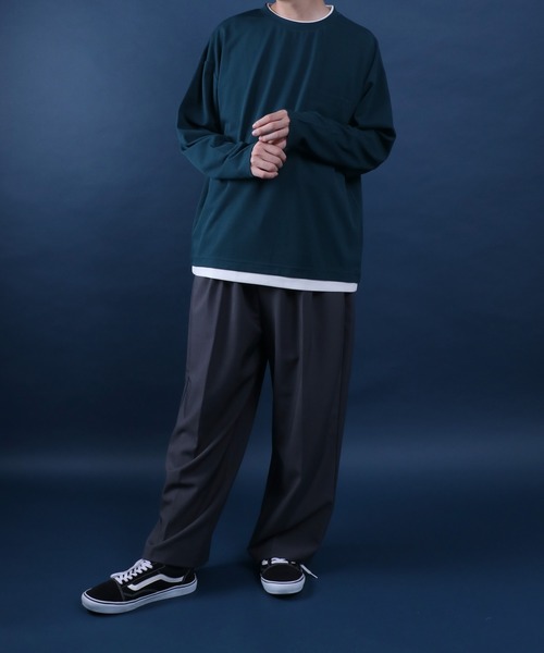 ANPAS（アンパス）の「UV Protection Amunzen Fake Layered T-Shirt/UVカット 梨地 フェイクレイヤード ポケット付き 長袖Tシャツ ロンT オーバーサイズ（Tシャツ/カットソー・メンズ・ダークグレー/ブラック/ダークグリーン/オフホワイト・LL/L/M）」の11枚目の写真