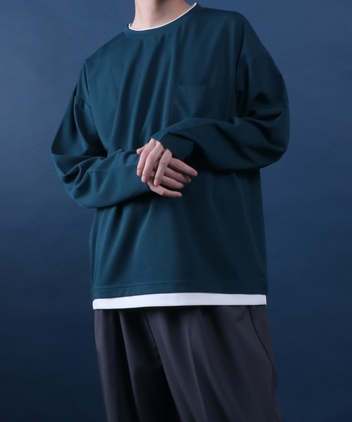 ANPAS（アンパス）の「UV Protection Amunzen Fake Layered T-Shirt/UVカット 梨地 フェイクレイヤード ポケット付き 長袖Tシャツ ロンT オーバーサイズ（Tシャツ/カットソー・メンズ・ダークグレー/ブラック/ダークグリーン/オフホワイト・LL/L/M）」の14枚目の写真