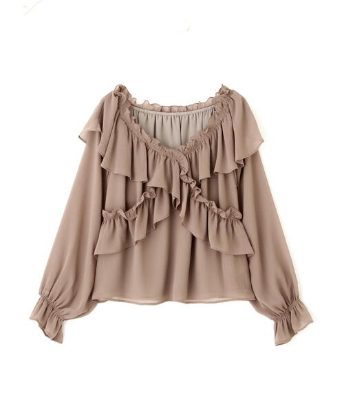 PROPORTION BODY DRESSING（プロポーションボディドレッシング）の「クロスラッフルシアー楊柳ブラウス / 1214210911（シャツ/ブラウス・レディース・ホワイト系その他/ピンク/ブラウン・FREE）」の5枚目の写真