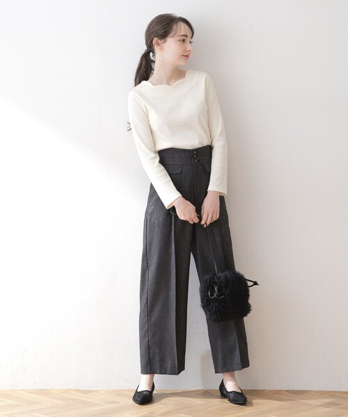 couture brooch（クチュールブローチ）の「◆【顔まわりスッキリ・マシンウォッシャブル】ハートネックテレコトップス（Tシャツ/カットソー・レディース・ブラック/オフホワイト/ピンク系・42/40/38）」の18枚目の写真