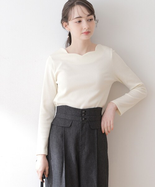 couture brooch（クチュールブローチ）の「◆【顔まわりスッキリ・マシンウォッシャブル】ハートネックテレコトップス（Tシャツ/カットソー・レディース・ブラック/オフホワイト/ピンク系・42/40/38）」の20枚目の写真