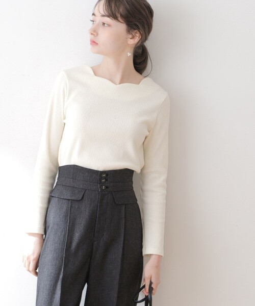 couture brooch（クチュールブローチ）の「◆【顔まわりスッキリ・マシンウォッシャブル】ハートネックテレコトップス（Tシャツ/カットソー・レディース・ブラック/オフホワイト/ピンク系・42/40/38）」の21枚目の写真