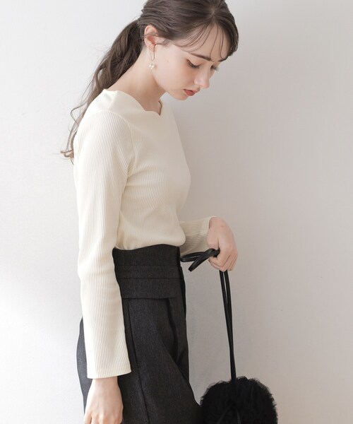 couture brooch（クチュールブローチ）の「◆【顔まわりスッキリ・マシンウォッシャブル】ハートネックテレコトップス（Tシャツ/カットソー・レディース・ブラック/オフホワイト/ピンク系・42/40/38）」の22枚目の写真