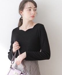 ◆【顔まわりスッキリ・マシンウォッシャブル】ハートネックテレコトップス