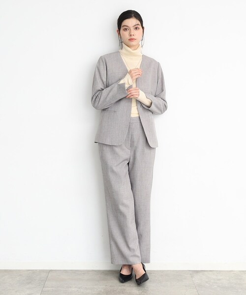 THE SHOP TK (ザ ショップ ティーケー )の「◆【セットアップ可】シャークスキンノーカラージャケット(ノーカラージャケット・レディース・グレー/スミクロ・13/12/11)」の6枚目の写真