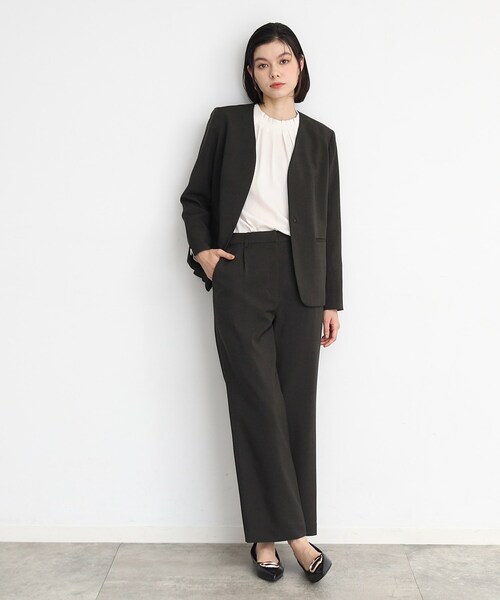 THE SHOP TK (ザ ショップ ティーケー )の「◆【セットアップ可】シャークスキンノーカラージャケット(ノーカラージャケット・レディース・グレー/スミクロ・13/12/11)」の9枚目の写真