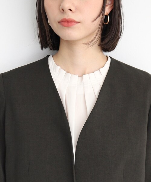 THE SHOP TK (ザ ショップ ティーケー )の「◆【セットアップ可】シャークスキンノーカラージャケット(ノーカラージャケット・レディース・グレー/スミクロ・13/12/11)」の16枚目の写真