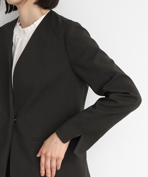 THE SHOP TK (ザ ショップ ティーケー )の「◆【セットアップ可】シャークスキンノーカラージャケット(ノーカラージャケット・レディース・グレー/スミクロ・13/12/11)」の17枚目の写真