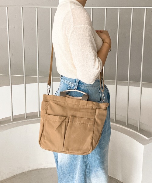 EARTH MADE（アースメイド）の「POCKET 2WAY SHOULDER（トートバッグ・レディース・モスグリーン/ベージュ/ブラック/グレー・FREE）」の7枚目の写真