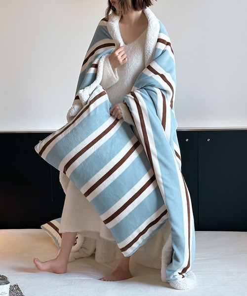 VIBGYOR（ヴィブジョー）の「【 somni / ソニ 】ヴィンテージ ボーダー 柔らかブランケット（ブランケット・レディース・その他1/イエロー/ブルー/ピンク/ライトブルー・FREE）」の8枚目の写真