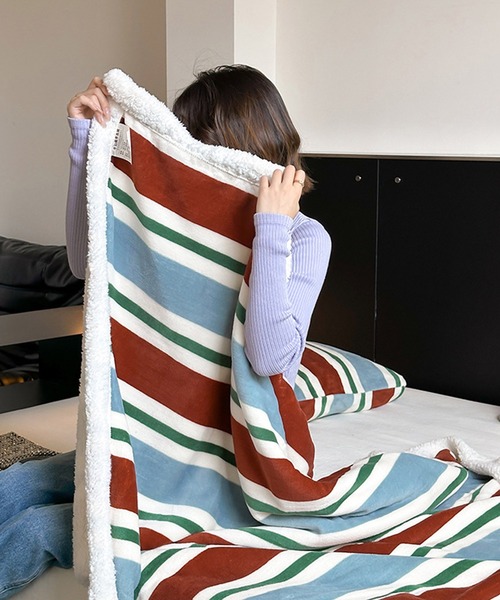 VIBGYOR（ヴィブジョー）の「【 somni / ソニ 】ヴィンテージ ボーダー 柔らかブランケット（ブランケット・レディース・その他1/イエロー/ブルー/ピンク/ライトブルー・FREE）」の12枚目の写真