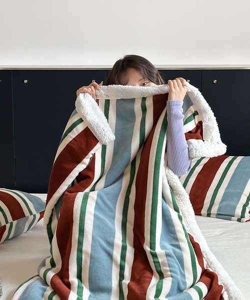 VIBGYOR（ヴィブジョー）の「【 somni / ソニ 】ヴィンテージ ボーダー 柔らかブランケット（ブランケット・レディース・その他1/イエロー/ブルー/ピンク/ライトブルー・FREE）」の15枚目の写真