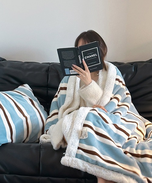 VIBGYOR（ヴィブジョー）の「【 somni / ソニ 】ヴィンテージ ボーダー 柔らかブランケット（ブランケット・レディース・その他1/イエロー/ブルー/ピンク/ライトブルー・FREE）」の6枚目の写真