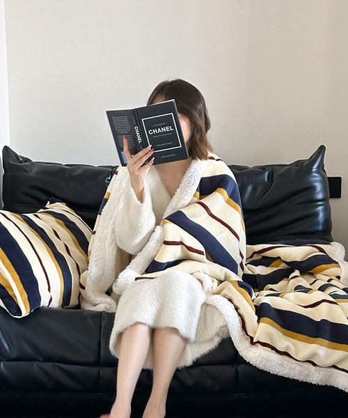 VIBGYOR（ヴィブジョー）の「【 somni / ソニ 】ヴィンテージ ボーダー 柔らかブランケット（ブランケット・レディース・その他1/イエロー/ブルー/ピンク/ライトブルー・FREE）」の19枚目の写真