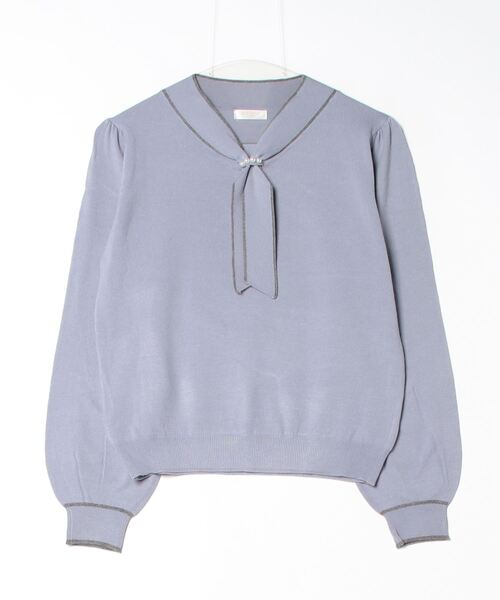 ASTORIA ODIER（アストリアオディール）の「パール装飾  配色ボウタイニットプルオーバー（ニット/セーター・レディース・グレイッシュブルー/ライトグレー/ブラック/アイボリー・MEDIUM/LARGE）」の9枚目の写真