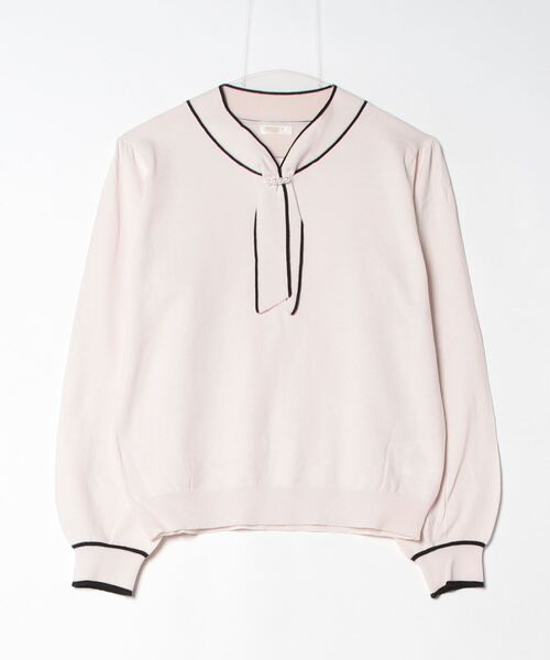 ASTORIA ODIER（アストリアオディール）の「パール装飾  配色ボウタイニットプルオーバー（ニット/セーター・レディース・グレイッシュブルー/ライトグレー/ブラック/アイボリー・MEDIUM/LARGE）」の8枚目の写真