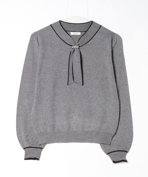 ASTORIA ODIER（アストリアオディール）の「パール装飾  配色ボウタイニットプルオーバー（ニット/セーター・レディース・グレイッシュブルー/ライトグレー/ブラック/アイボリー・MEDIUM/LARGE）」の10枚目の写真