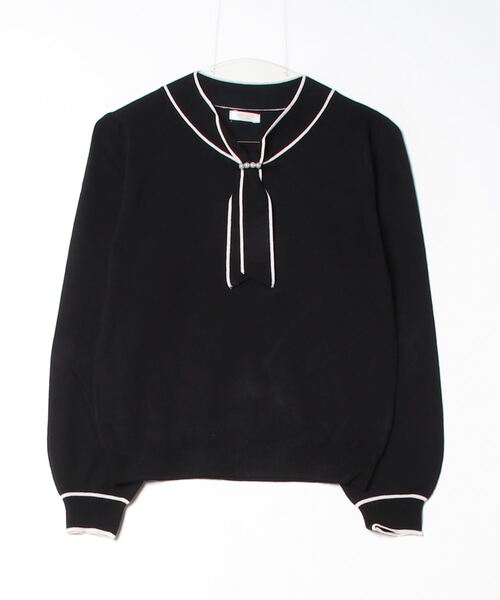 ASTORIA ODIER（アストリアオディール）の「パール装飾  配色ボウタイニットプルオーバー（ニット/セーター・レディース・グレイッシュブルー/ライトグレー/ブラック/アイボリー・MEDIUM/LARGE）」の11枚目の写真