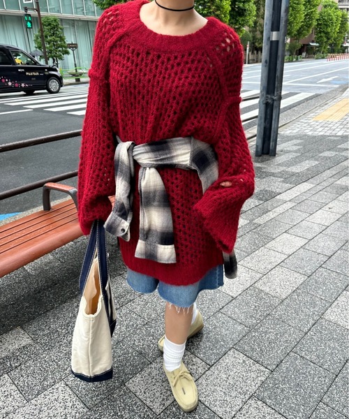 archives(アルシーヴ)の「【Ltd.】OVER MESH KNIT(ニット/セーター・レディース・チャコールグレー/イエロー/レッド・FREE)」の12枚目の写真