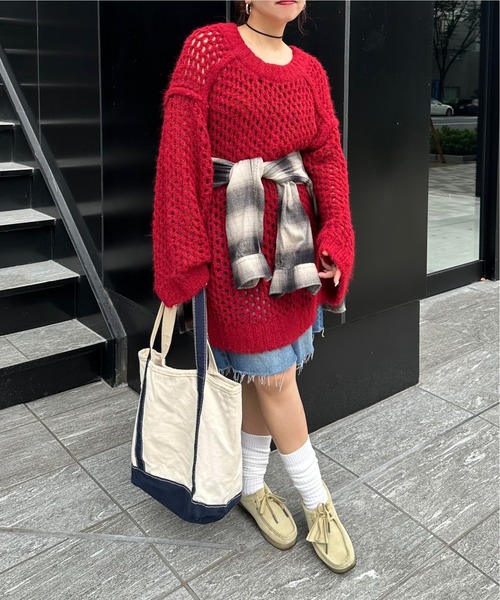 archives(アルシーヴ)の「【Ltd.】OVER MESH KNIT(ニット/セーター・レディース・チャコールグレー/イエロー/レッド・FREE)」の8枚目の写真