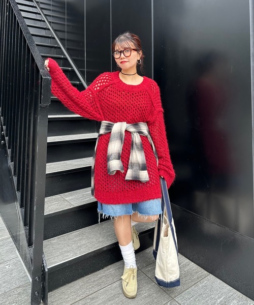 archives(アルシーヴ)の「【Ltd.】OVER MESH KNIT(ニット/セーター・レディース・チャコールグレー/イエロー/レッド・FREE)」の7枚目の写真