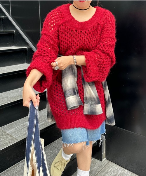 archives(アルシーヴ)の「【Ltd.】OVER MESH KNIT(ニット/セーター・レディース・チャコールグレー/イエロー/レッド・FREE)」の6枚目の写真