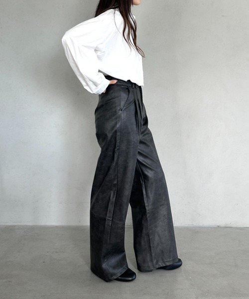 MYMOOD.（マイムード）の「PUハイウエストワイドストレートパンツ（その他パンツ・レディース・ブラウン/ブラック・M）」の10枚目の写真