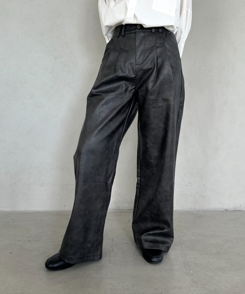 MYMOOD.（マイムード）の「PUハイウエストワイドストレートパンツ（その他パンツ・レディース・ブラウン/ブラック・M）」の3枚目の写真