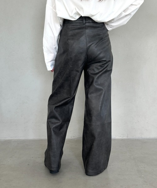 MYMOOD.（マイムード）の「PUハイウエストワイドストレートパンツ（その他パンツ・レディース・ブラウン/ブラック・M）」の6枚目の写真