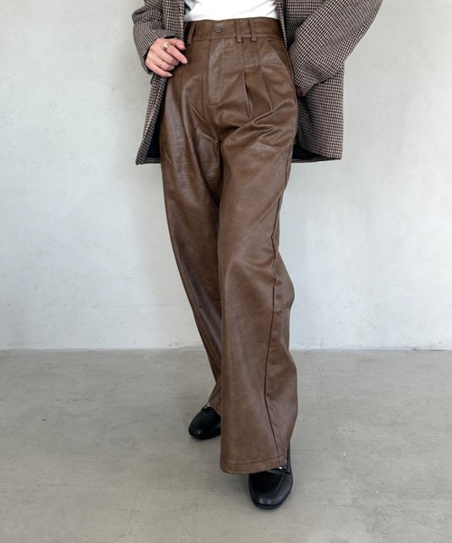 MYMOOD.（マイムード）の「PUハイウエストワイドストレートパンツ（その他パンツ・レディース・ブラウン/ブラック・M）」の13枚目の写真