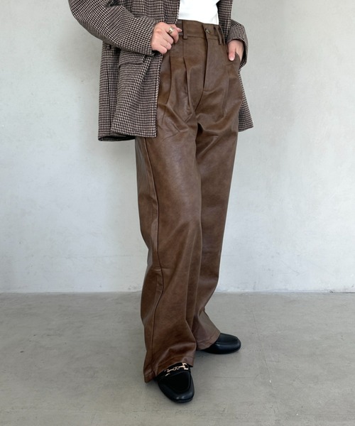 MYMOOD.（マイムード）の「PUハイウエストワイドストレートパンツ（その他パンツ・レディース・ブラウン/ブラック・M）」の14枚目の写真