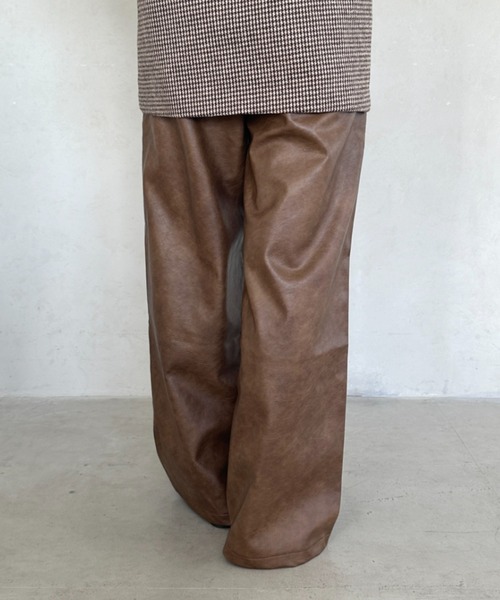 MYMOOD.（マイムード）の「PUハイウエストワイドストレートパンツ（その他パンツ・レディース・ブラウン/ブラック・M）」の15枚目の写真