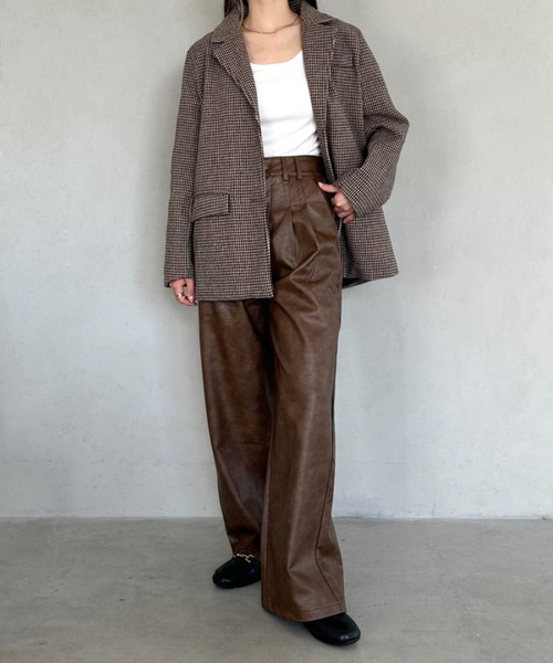 MYMOOD.（マイムード）の「PUハイウエストワイドストレートパンツ（その他パンツ・レディース・ブラウン/ブラック・M）」の16枚目の写真