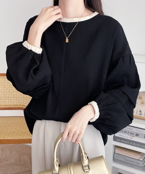 ECLIN(エクラン)の「前後2WAYボリュウーム袖配色ブラウス(シャツ/ブラウス・レディース・ベージュ/ブラック・M/L/XL)」の11枚目の写真