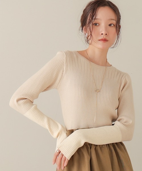 Bab(バブ)の「袖配色ラメニットトップス(ニット/セーター・レディース・グレイッシュベージュ/ブラック/ピンク/ベージュ/チャコールグレー・FREE)」の3枚目の写真