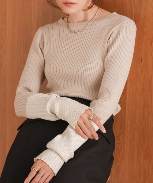 Bab(バブ)の「袖配色ラメニットトップス(ニット/セーター・レディース・グレイッシュベージュ/ブラック/ピンク/ベージュ/チャコールグレー・FREE)」の4枚目の写真