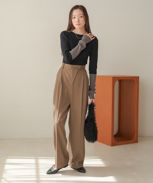 Bab(バブ)の「袖配色ラメニットトップス(ニット/セーター・レディース・グレイッシュベージュ/ブラック/ピンク/ベージュ/チャコールグレー・FREE)」の7枚目の写真