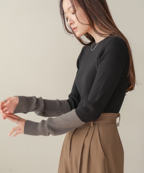 Bab(バブ)の「袖配色ラメニットトップス(ニット/セーター・レディース・グレイッシュベージュ/ブラック/ピンク/ベージュ/チャコールグレー・FREE)」の10枚目の写真
