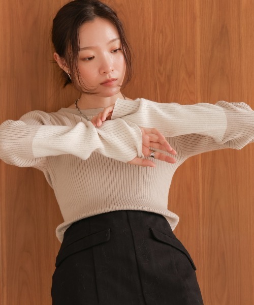Bab(バブ)の「袖配色ラメニットトップス(ニット/セーター・レディース・グレイッシュベージュ/ブラック/ピンク/ベージュ/チャコールグレー・FREE)」の21枚目の写真