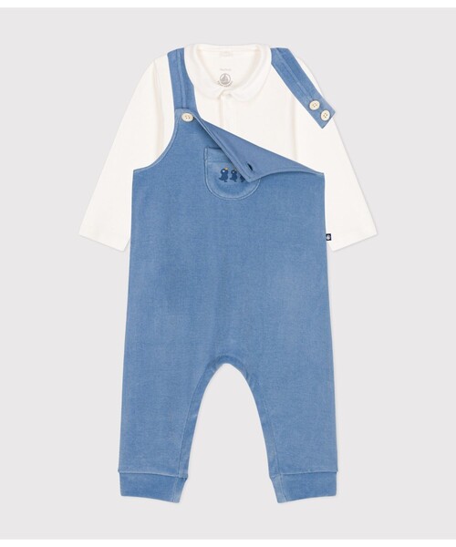 PETIT BATEAU（プチバトー）の「ベロア2点セット（サロペット/オーバーオール・キッズ・ブルー・6MONTH/18MONTH/12MONTH）」の2枚目の写真