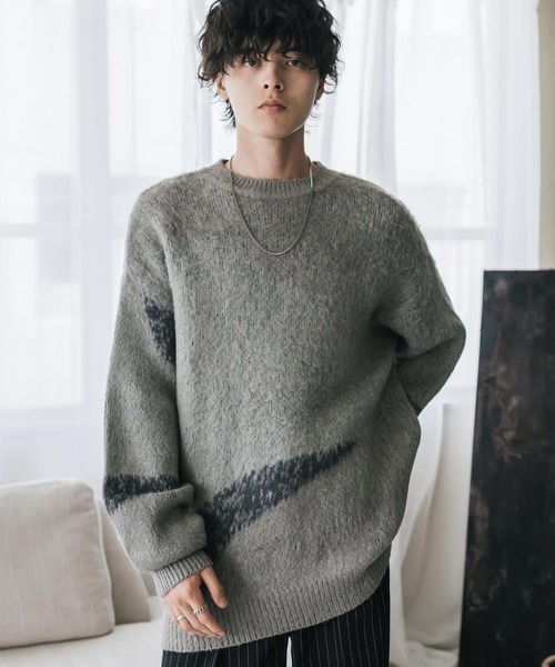 Rocky Monroe(ロッキーモンロー)の「新色追加 オーバーサイズ モヘアライクグラデーションニット(ニット/セーター・メンズ・ワイン/グリーン/ブラック/ブルー/ブラウン/チャコール/ベージュ/グレー・XL/L/M)」の2枚目の写真