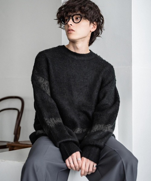 Rocky Monroe(ロッキーモンロー)の「新色追加 オーバーサイズ モヘアライクグラデーションニット(ニット/セーター・メンズ・ワイン/グリーン/ブラック/ブルー/ブラウン/チャコール/ベージュ/グレー・XL/L/M)」の20枚目の写真