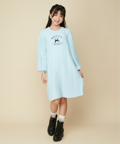 JENNI love（ジェニィラブ）の「マシュマロニットそでシャギーワンピ（ワンピース・キッズ・オフホワイト/グレー/サックスブルー・130cm/140cm/150cm/160cm）」の12枚目の写真