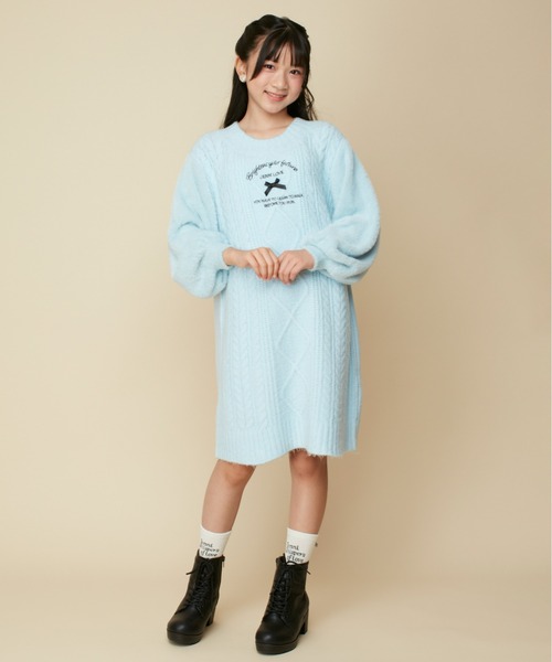 JENNI love（ジェニィラブ）の「マシュマロニットそでシャギーワンピ（ワンピース・キッズ・オフホワイト/グレー/サックスブルー・130cm/140cm/150cm/160cm）」の14枚目の写真